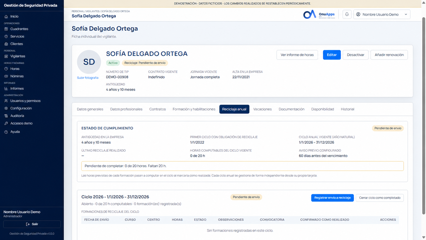 Vigilantes 4 de Gestión Servicios de Seguridad. Datos de demostración.